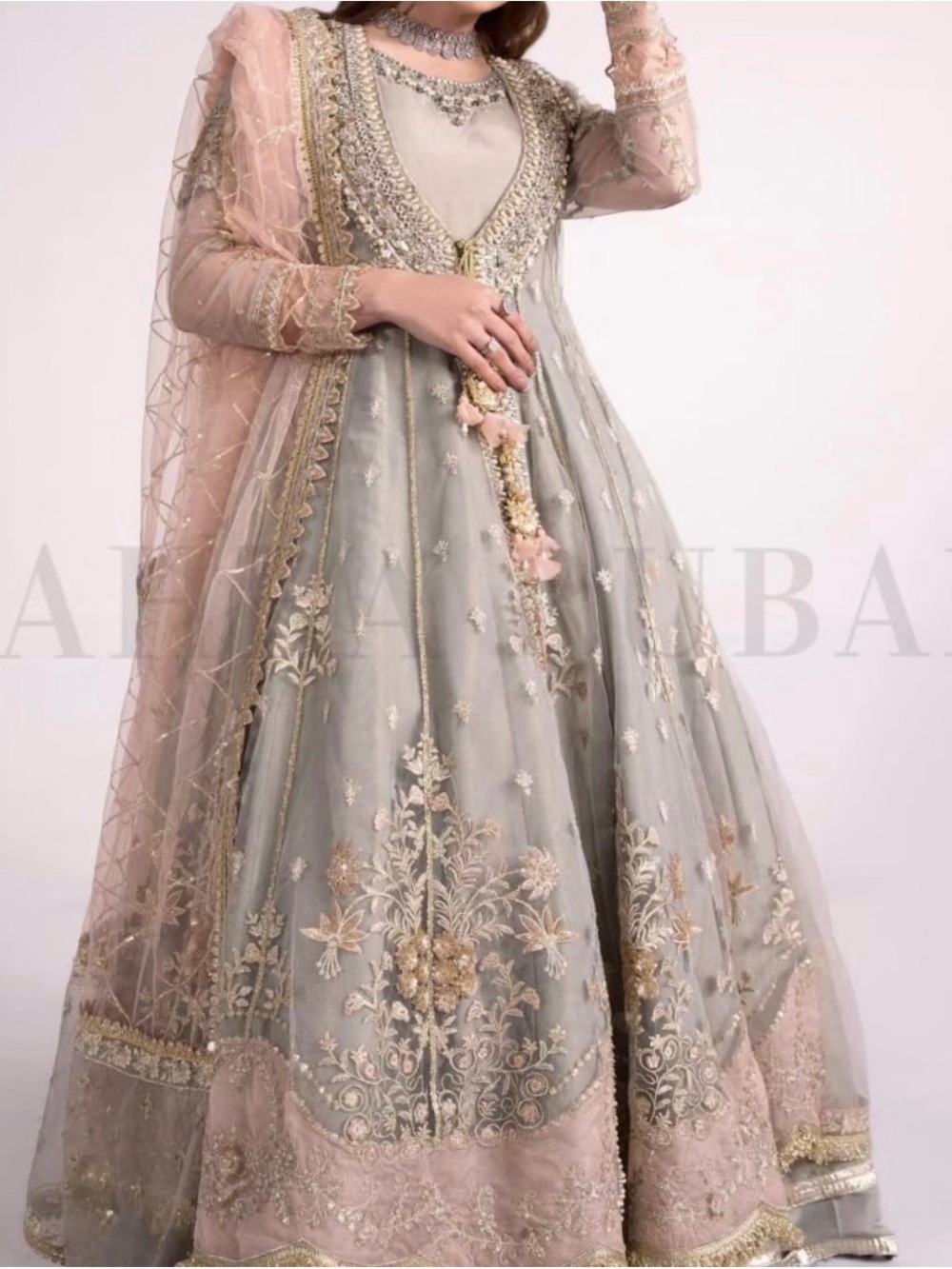 & Other Stories Embroidered Maxi Dress in Sage and Blush